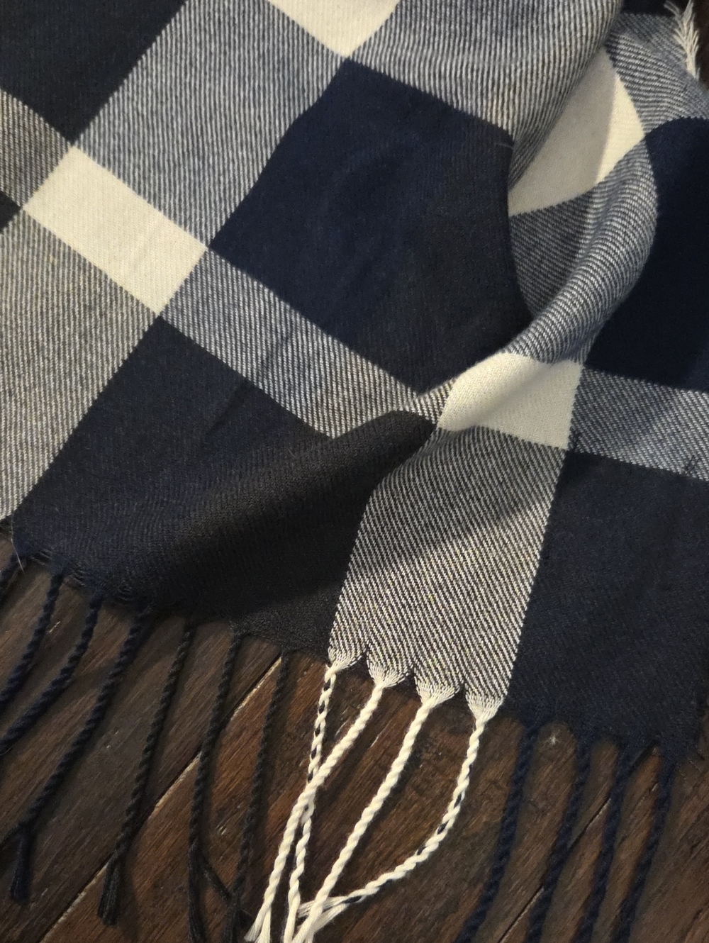 Lush Black and White Plaid Fringe Scarf - Picture 2 of 4
